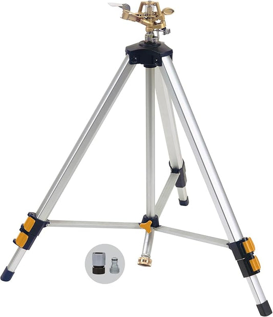 Melnor 65162AMZ Metal Pulsating Sprinkler with QuickConnect Set, Amazon Bundle, XT Tripod