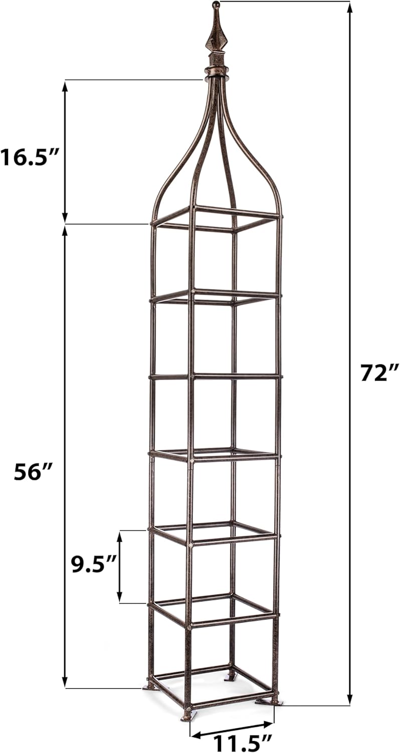 H Potter Trellis Obelisk Tall Metal Garden Decor Vertical Yard Art for Roses Climbing Plants Weather Resistant Wrought Iron Ornamental (Charcoal Brown, 6 Foot)