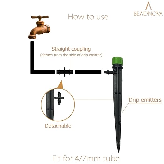 BEADNOVA Irrigation Drippers 50pcs Drip Emitters for 1/4 Inch Irrigation Sprinkler 360 Degree Micro Sprinkler Adjustable Drip Irrigation Heads Drippers for Drip Irrigation Parts Garden Patio Lawn