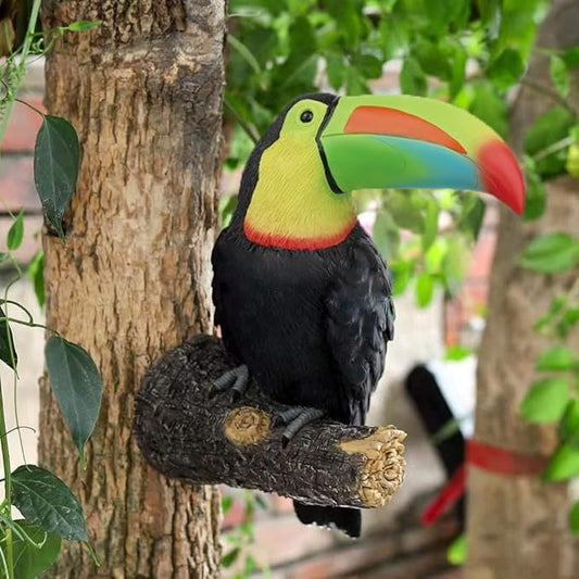 Toucan Tree Hugger Tree Decor Hanging Garden Statue 11.4 Inches High Multicolor Resin Tropical Animal Lawn Exotic Bird Sculpture Tree Decoration for Lawn Porch Yard Patio (Style3)