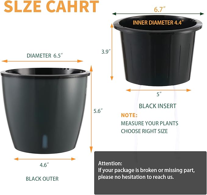 Planterhoma 6.7 Inch Self Watering Pots for Indoor Plants, 6 Packs African Violet Pots with Water Indicator and Black Wick Pots, Self Watering Planters for Devil's Ivy, Indoor Plant Pots, Grey Gold