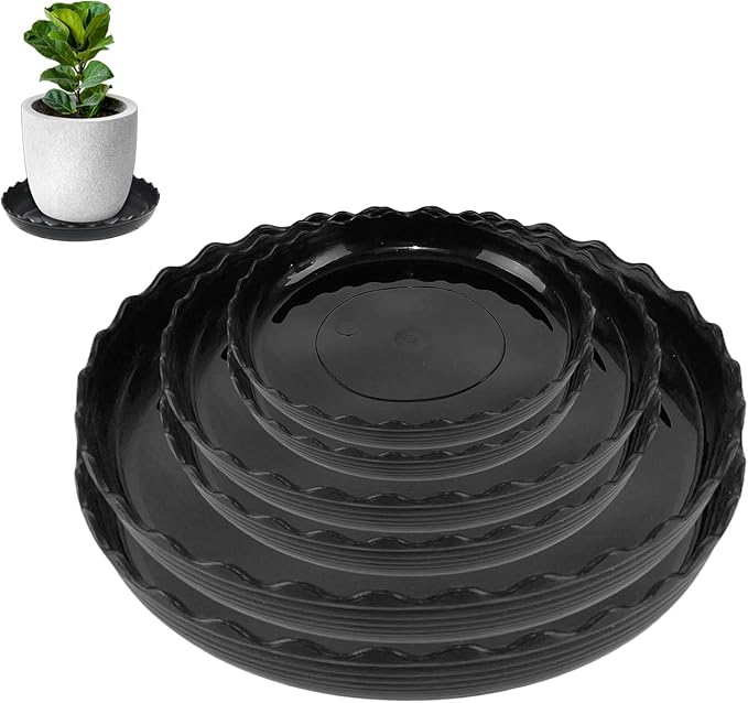 6 Packs Wave Plant Saucer - Plastic Flower Pot Drip Trays/Durable Heavy Duty Black Plant Tray for Indoor and Out Door Plant(6/8/10 inch)