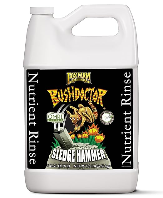 FoxFarm BushDoctor Sledgehammer - Rinse Formula with Yucca Saponin, Clears Fertilizer Buildup, Enhances Root Moisture Absorption - Perfect for Hydroponic and Soil Application (Gallon)