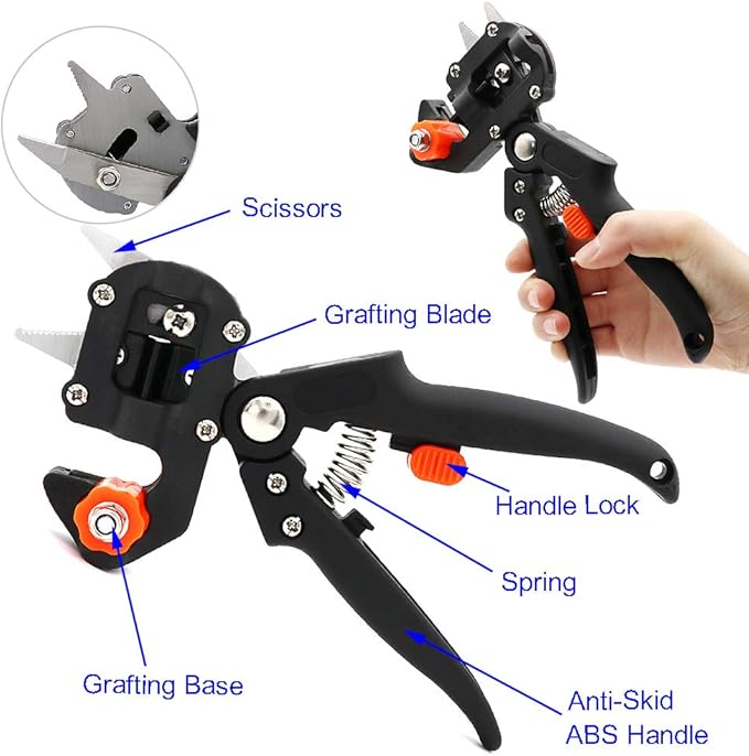 Garden Grafting Tool Kits, ZALALOVA 2 in 1 Pruning Tools Including Grafting Knife Replacement Blades Grafting Tapes Rubber Bands and Labels for Plant Branch Vine Fruit Tree Cutting
