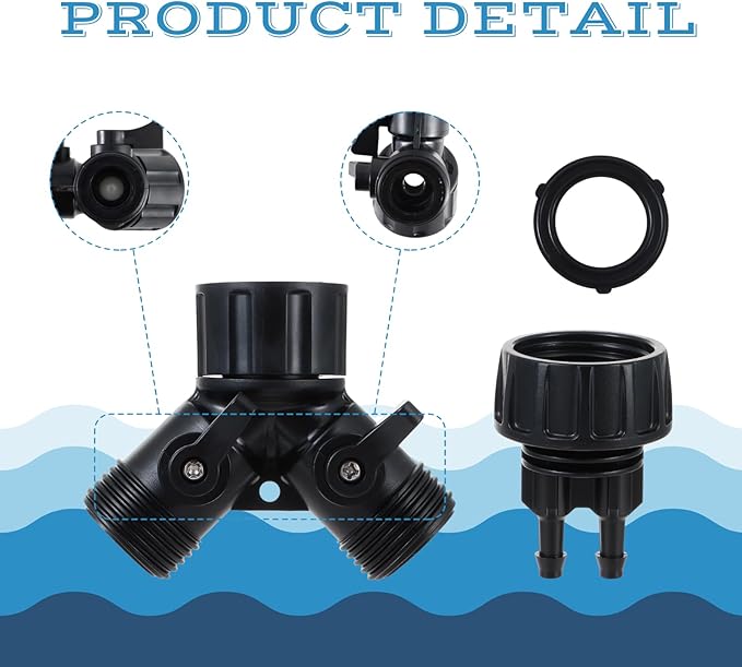 6pcs Garden Hose Adapters Kit, 2 Way Y Water Splitter Connector with 3/4'' Faucet Convert to 1/4'' Drip Irrigation Tubing Adapters, Garden Outdoor Watering Hose Connectors Set