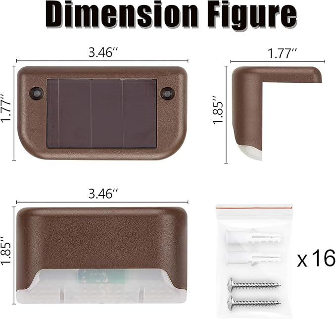 GIGALUMI 12 Pcs Solar Deck Lights, Bronze Finished Waterproof Led Solar Lamp for Outdoor Pathway, Yard, Patio, Stairs, Step and Fences. (Cool White)
