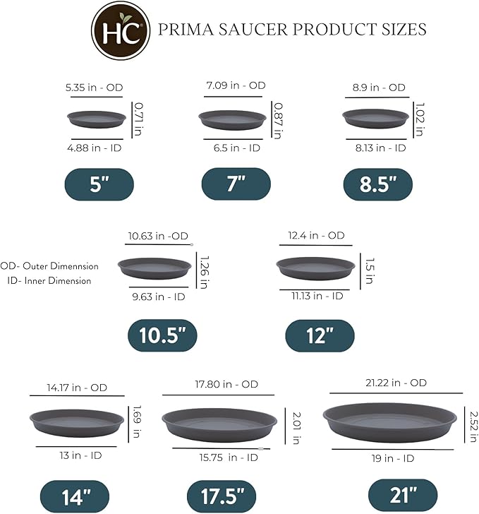 The HC Companies 21 Inch Round Prima Plastic Plant Saucer - Indoor Outdoor Plant Trays for Pots - 21.22 Inchx21.22 Inchx2.52 Inch in Warm Gray