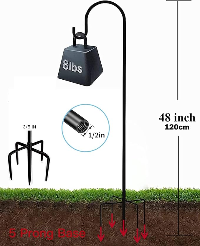 Shepherd Hook for Outdoor with 5 Prong Base, 2PCS 48IN Inches Garden Bird Feeder Pole for Hanging Bird Feeder, Plant Baskets, Solar Light Lanterns, Outdoor Plant Hanger Hook