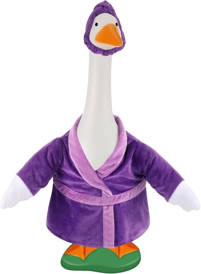 Christmas Lady Goose Outfit Bathrobe Porch Clothes for 23'' Cement Goose Outdoor Garden Yard Patio Statue Halloween Costume Decoration(Purple)
