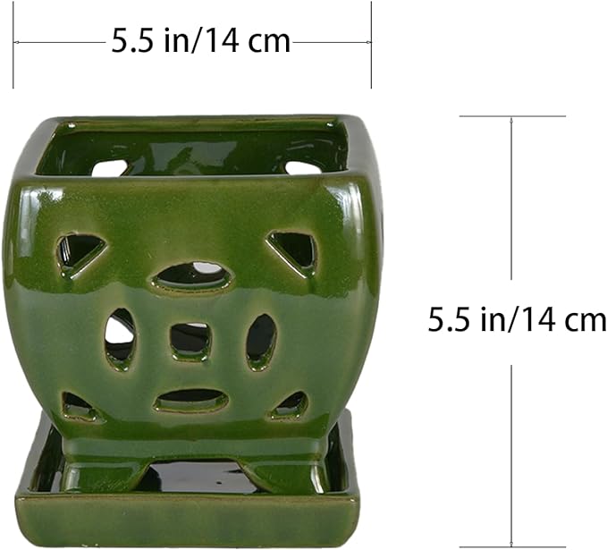 W&W Orchid Pot with Holes and Saucer for Repotting, Seagreen, 5.5 Inches