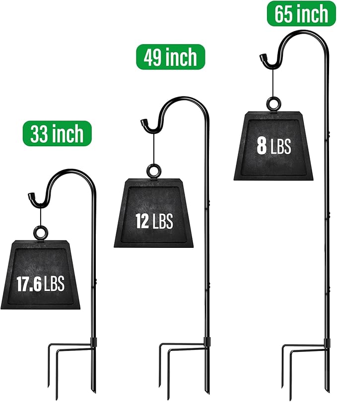 GOFORWILD Shepherd’s Hooks 4 Pack Black, 65 inches Tall, Made of Premium Metal for Garden Decor, Plant Hanger, Lantern Hook, Garden Stake and Wedding Decor, 7016