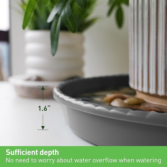 MUDEELA 2 Pack of 12 inch Plant Saucer, Durable Plastic Plant Trays for Indoors, Grey Plastic Flower Plant Pot Saucer, Made of Thicker, Stronger Plastic, with Taller Design