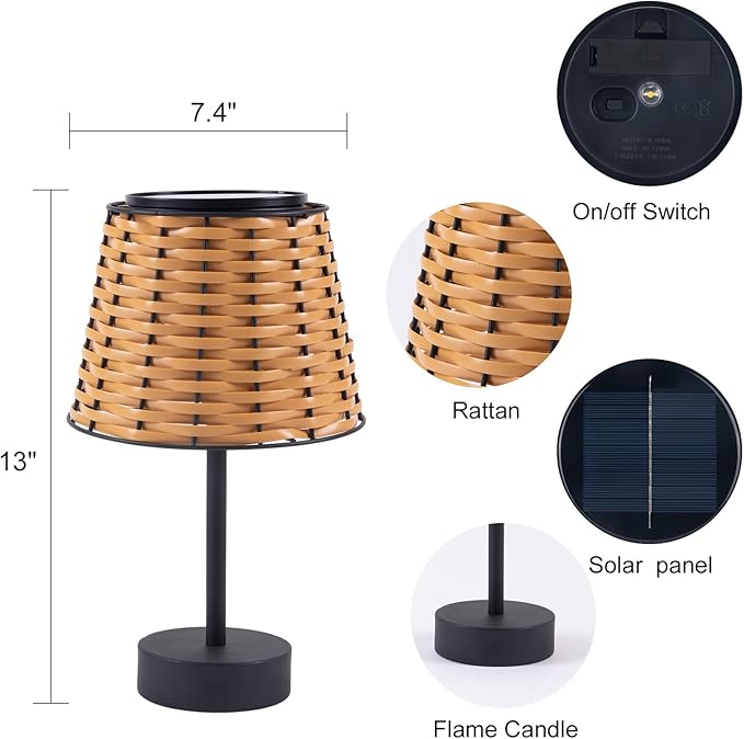 Solar Table Lamps for Outside,Handmade Rattan Woven LED Desk Outdoor Lamp Waterproof Boho Decoration for Garden,Yard,Patio,Porch,Trees,Lawn,Pathway(Austin Natural Brown)