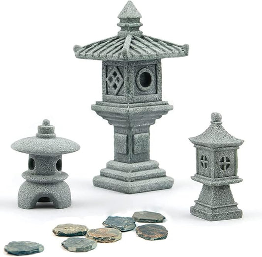 Miniature Fairy Garden Decoration Set,3 Japanese Lantern,10 Stepping Stone Mini Fairy Decor for Garden & Patio Micro Landscape Yard Bonsai Decoration
