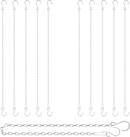 RIFNY Silver Hanging Chains with Hooks, 10 Pieces 24 Inch Chain for Hanging Bird Feeders Planters Baskets Billboards Lanterns Wind Chimes Silver 24 inch