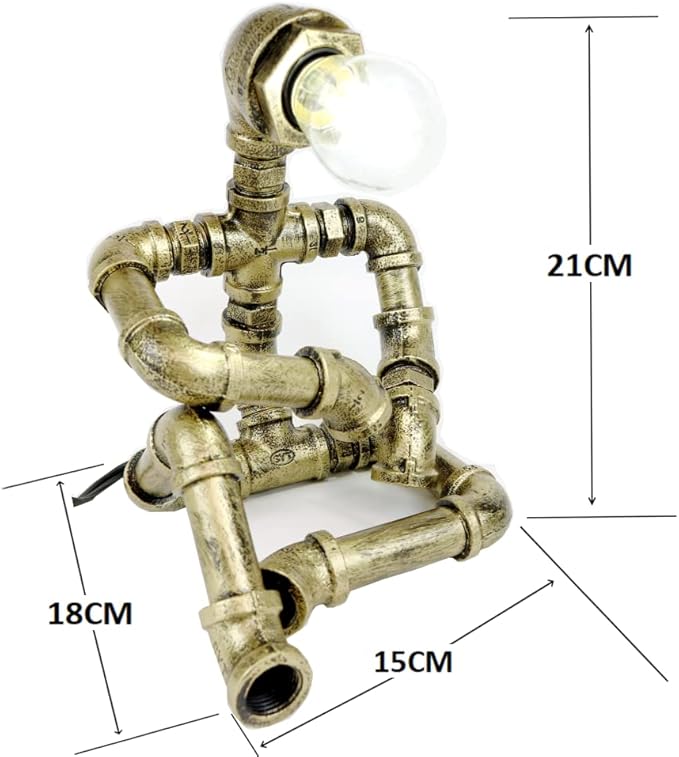 Steampunk Table Robot Lamps with 2 Bulbs,Retro Industrial Robot Desk Lamps Water Pipe Light for Office,Bedroom,Living Room in Bronze