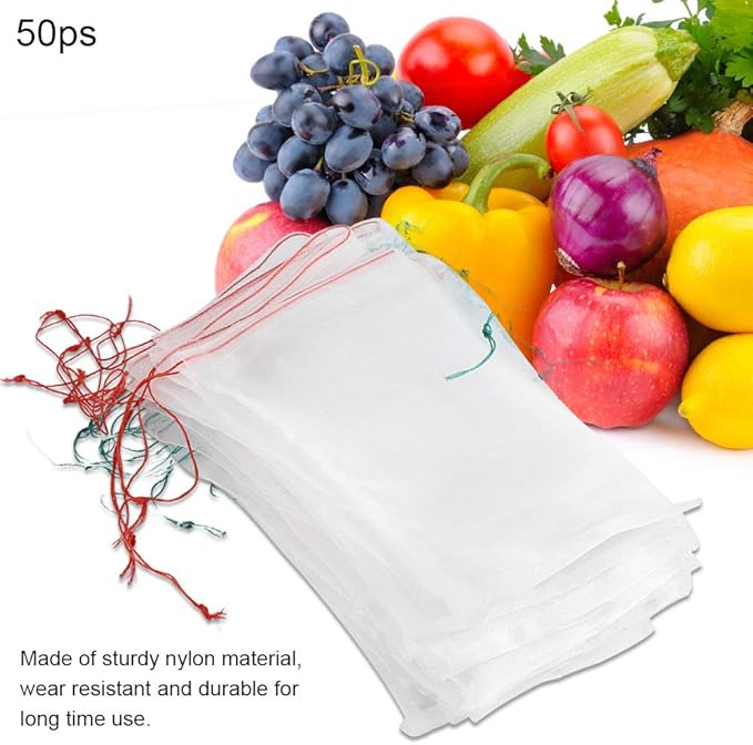 TOPINCN Plant Fruit Bags 50pcs Drawstring Breathable Mesh Bag Against Bug Bird Gardening Tools(25x15cm)