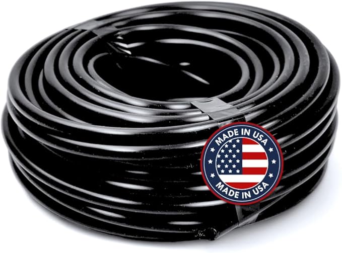 50' ft USA Made Premium 1/4-Inch Drip Irrigation Poly Supply Tubing, for Irrigation Drippers, Drip Emitters, and Drip Systems - Polyethylene (Works with Raindrip, Rainbird & More) (Black 50')