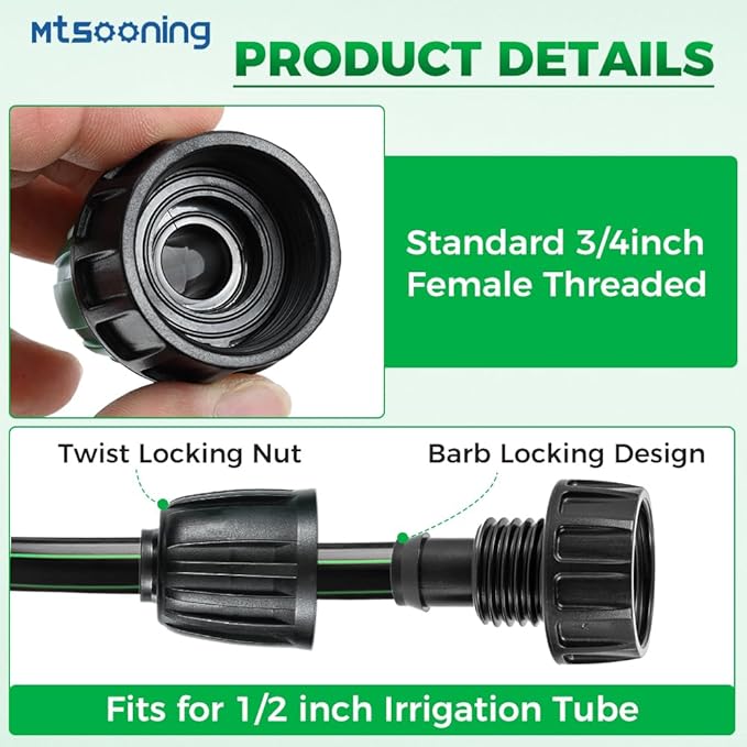 Mtsooning 12PCS 1/2" Drip Irrigation Tubing Faucet Adapter,Plastic 3/4" to 1/2" Garden Faucet Hose Connector,for Garden Hose Repair Drip Irrigation Parts
