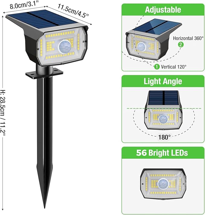 Solar Spot Lights Outdoor Motion Sensor with 3 Modes, [ 2 Pack ] Solar Spotlights Outdoor Waterproof 2-in-1 Auto On/Off Solar Landscape Lighting for Outside Yard Wall Garden Pathway, Warm White