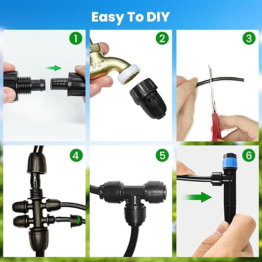 223FT Drip Irrigation Kit, Drip Irrigation System Kit with Adjustable Misting Nozzle Sprinkler, Tubing and Connectors, Watering for Garden, Flower Beds, and Potted Plants