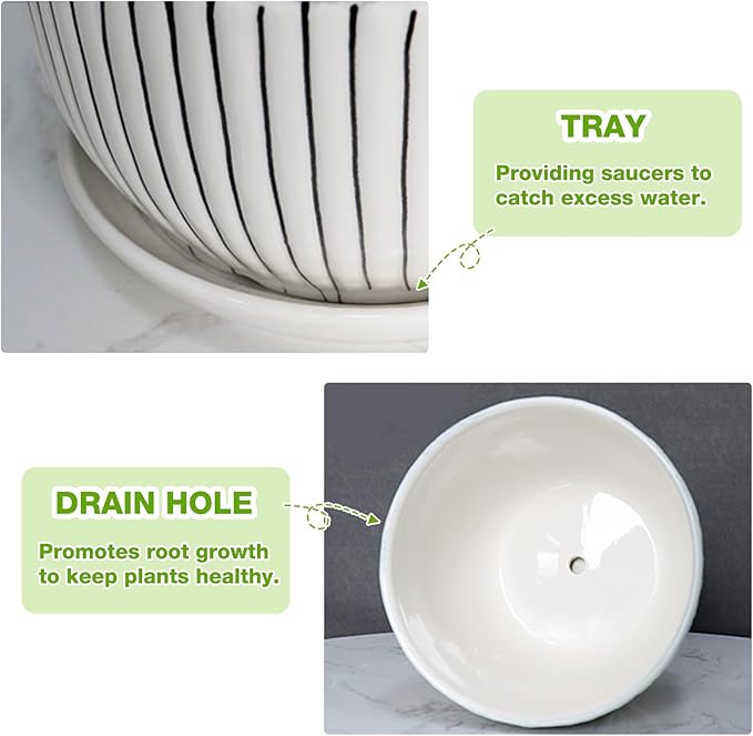 Ceramic Plant Pots Set of 3, 6.75/5.6/4.2 inch Planters with Drainage Holes and Saucer, Flower Pots Outdoor Indoor, Modern Decorative Planters for House Plants Garden Planters Succulent Pots