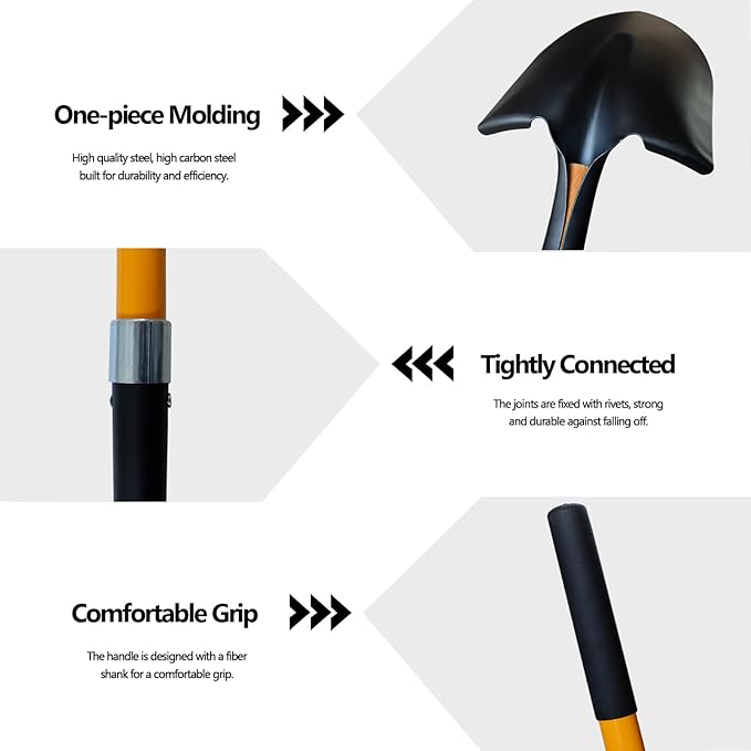 Shovel for Digging, Heavy Duty Shovel for Digging,57 inch Straight Handled Round Shovel with Non-Slip Tail Cover, Lawn and Yard Tools, Fiberglass Handle(Orange)