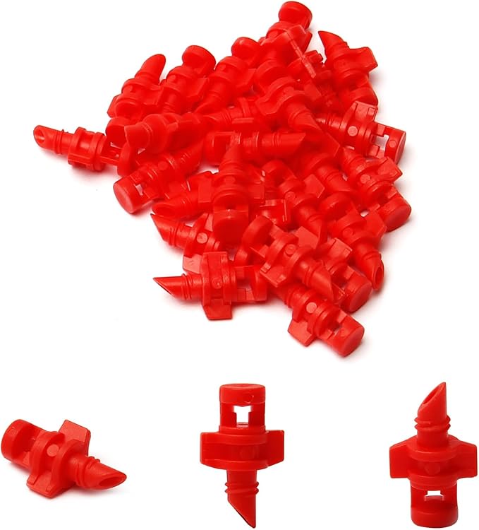 MroMax 25Pcs 360 Degree Micro Sprayer Automizing Sprinkler Nozzle Hydroponic Aeroponic Misters Fan Jet for Miniature Garden Lawn Plant Irrigation System Red