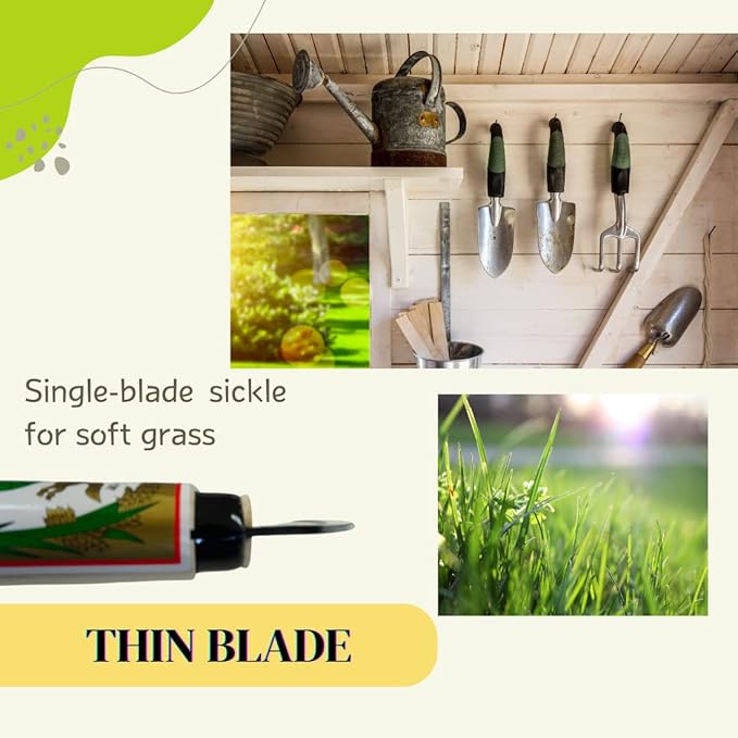 Japanese Weeding Sickle (Thin Blade) High Grade Steel Blade (Blue Steel No.2) Hand Tool for Gardening, Weeding and Farming, Light Weight, Blade Length 6.50inch