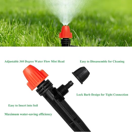 Adjustable Drip Irrigation Spray Emitters: Stake Irrigation Misting Drippers with Lock Barbed for 1/4 inch Tubing Drip Irrigation Parts for Garden Watering System (30PK)