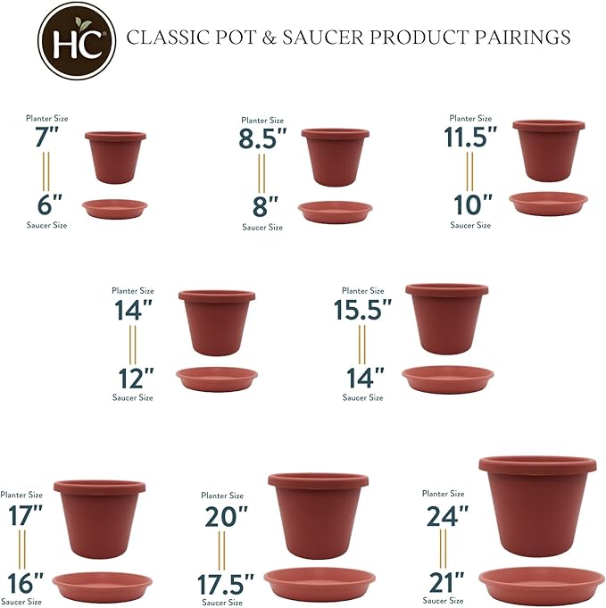 The HC Companies 24 Inch Round Classic Planter - Large Plastic Plant Pot for Indoor Outdoor Plants Flowers Herbs, Clay Color