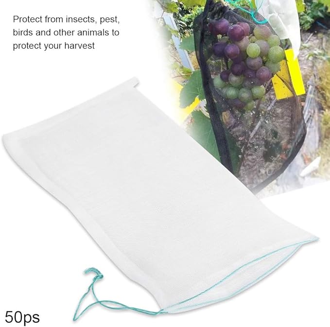 TOPINCN Plant Fruit Bags 50pcs Drawstring Breathable Mesh Bag Against Bug Bird Gardening Tools(25x15cm)