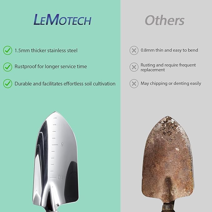 LeMotech Garden Tool Set,10 Pieces Heavy Duty Gardenting Tool Kit, Folding Stool with Detachable Tote Bag, Thicker Stainless Steel Tools (Trans-Planter,Trowel,Weeder etc.) for Women Men