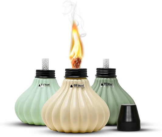 Deco Window Pack of 3 Table Torch for Indoor Outdoor Citronella Oil Tabletop Lamp Landscape Assorted Lantern with Fiberglass Wick & Cap for Garden Patio Yard Party Decor Light