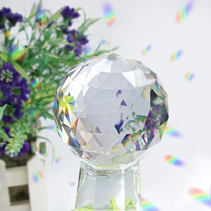 Clear Crystal Suncatcher Ball Prism Glass Sphere Faceted Gazing Ball Rainbow Maker Window Prisms Suncatcher for Window, Sun Catcher(80mm/3.15inch)