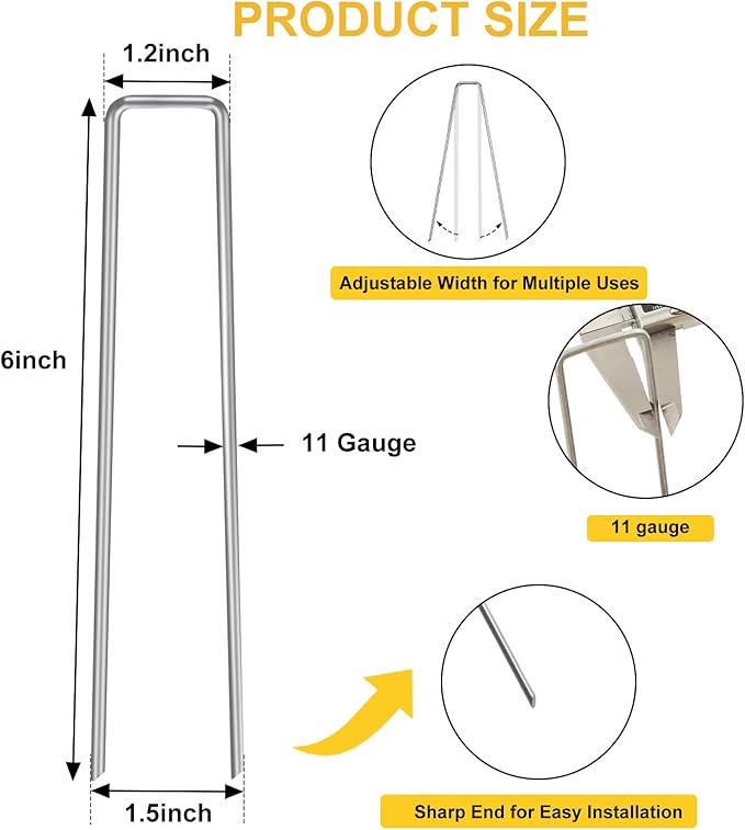 HongWay 360 Pack 6 Inch Landscape Staples, Galvanized Garden Staples 11 Gauge Ground Stakes Landscaping Fabric Pins Plant Cover Stakes Yard Staples for Lawn Fence Tent Hose Drip Irrigation Tube