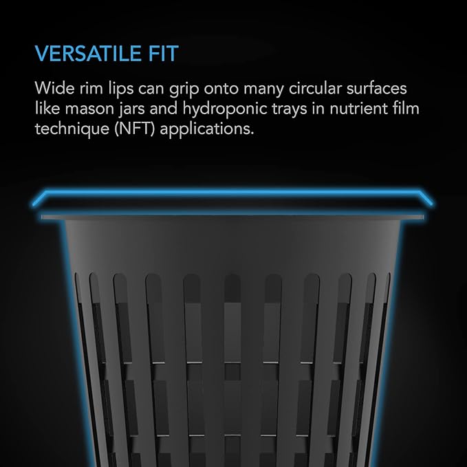 AC Infinity Net Cups 4-Inch, Heavy Duty Garden Slotted Net Pots with Wide Lip Rims, 25-Pack Black Bucket Basket for Indoor Outdoor Growing, Orchids, Aquaponics, Hydroponics