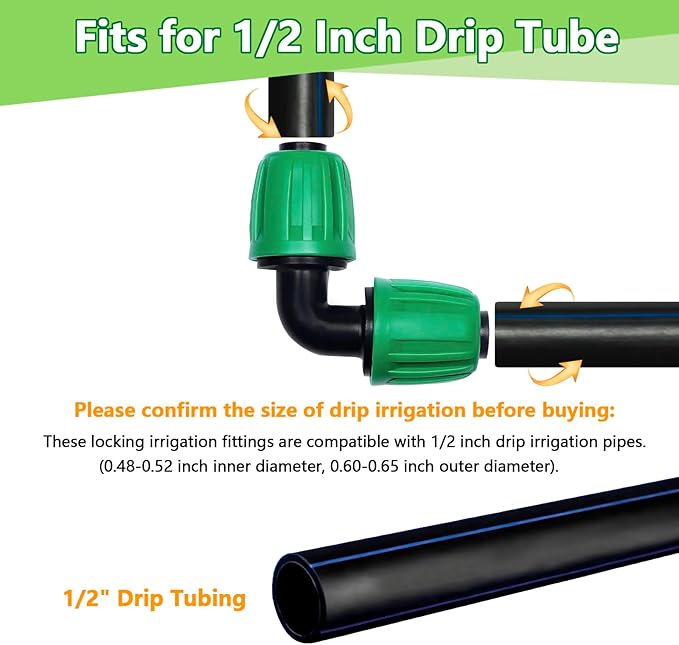 12 Pack 1/2 Inch Drip Irrigation Elbow (1/2" ID x 0.65" OD), Drip Line Irrigation Locked Barbed 90 Degree Elbow for 1/2'' Irrigation Tubing Anti Leak Irrigation System Elbow Fittings