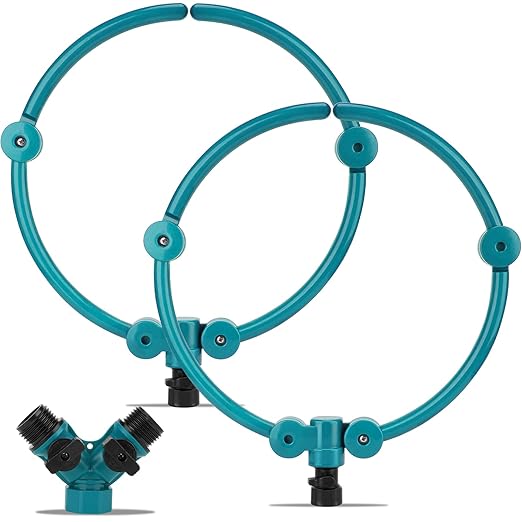2Pcs 360° Tree Water System Tree Watering Ring 13 Inch Circle Sprinkler and Irrigation System Targeted Water with Y Hose Splitter for New Tree Outdoor Plants Raised Garden Beds Shrubs (Green, Small)