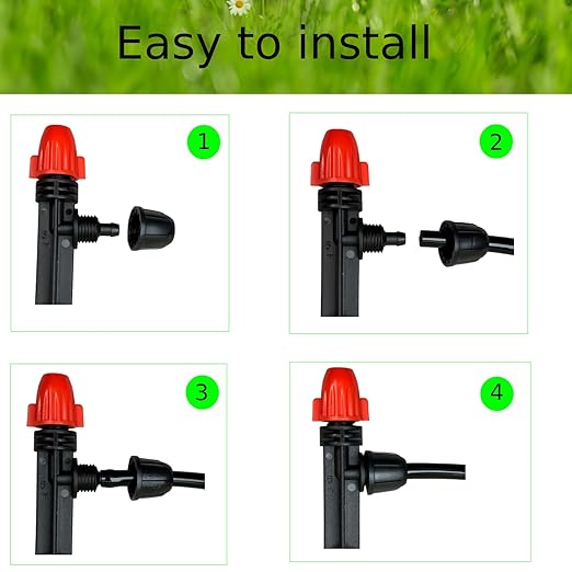 Drip Irrigation Emitters for 1/4" Tubing: Adjustable 360 Degree Drip Spray Emitters with Lock Barbed - Misting Drippers with Stake for Garden Watering System(30pcs)