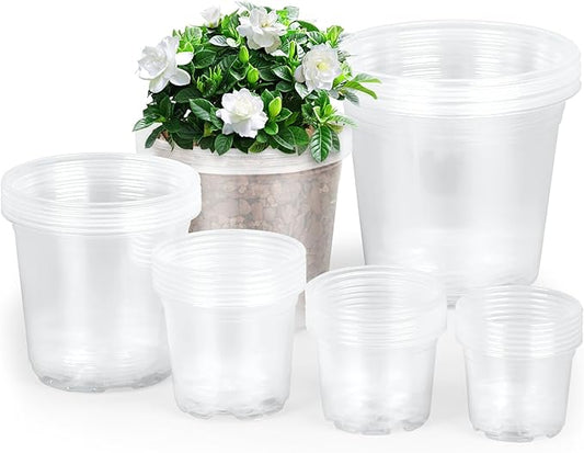36 Packs Clear Nursery Pots for Plants, 3/3.5/4/5/6/7 Inch Plastic Pots for Plants with Drainage Holes, Variety Pack Nursery Pots for Plants, Flower, Herb, Bonsai, Succulent