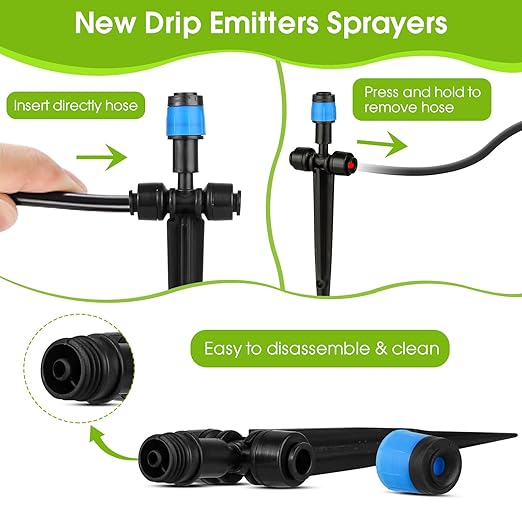 25 Pcs Drip Irrigation Emitters with Stake - Adjustable Drip Emitter Vortex for 1/4" Drip Line Irrigation Tubing - Drip Irrigation System Parts Drippers Sprinkler Heads for Garden Watering System-Blue