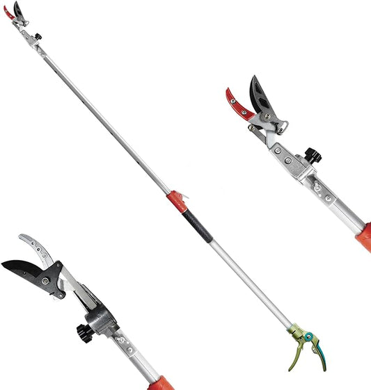 GARTOL Pruner for Garden, Cut Upto 1 Inch & Hold Telescopic Pole Pruner, Fruit Picker with Rotating Blade Head, Lightweight Aluminum Extendable Handle for Tree Branch Cutter, 7.87-13.78 FT, Silver