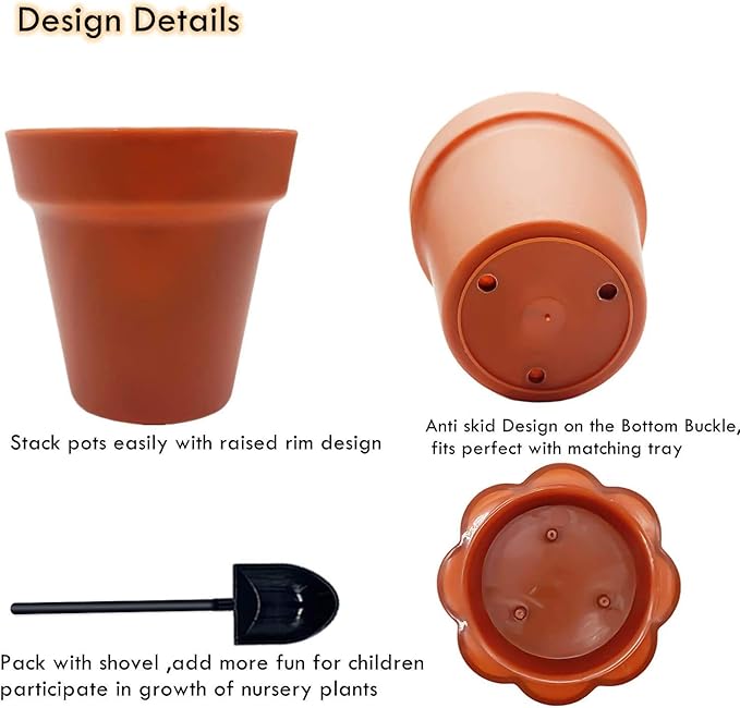 30 Pack Cupcake Plant Nursery Pots with Humidity Dome- Small Plastic Flower Pots with Saucers and Shovel for Indoor Outdoor Seedling Succulent Vegetable