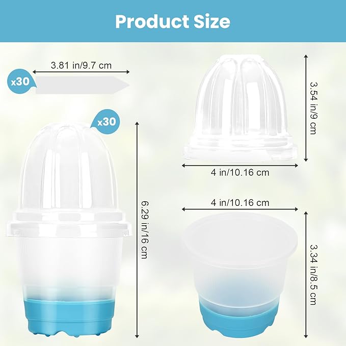 Clear Nursery Pots for Plants with Lid,30 Packs Seed Starting Pots 4 inch Plastic Plant Pot Seedling Pots with Drainage Holes Plant Nursery Pots Seed Starting Pot Silicone Base