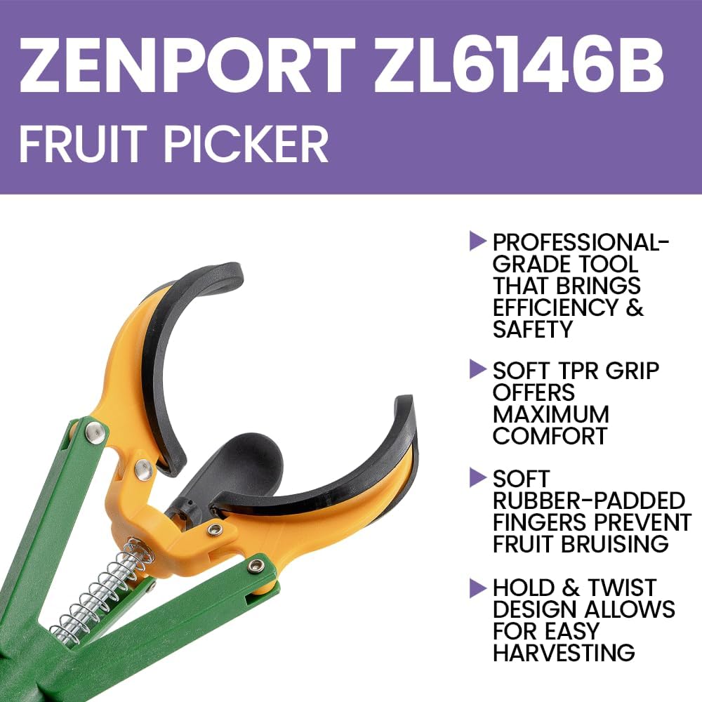 Zenport ZL6146B Long Reach Telescopic Fruit Harvester and Picker, 10-Feet Extension, Gray