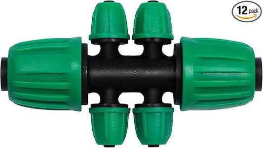 12 Pack 1/2 Inch To 1/4 Inch Drip Irrigation Fittings (1/2" ID x 0.65" OD), Drip Line Irrigation Locked Barbed 1/2" To 1/4" Adapter Anti Leak Irrigation System 1/2 In. To 1/4 In. Reducing Tee
