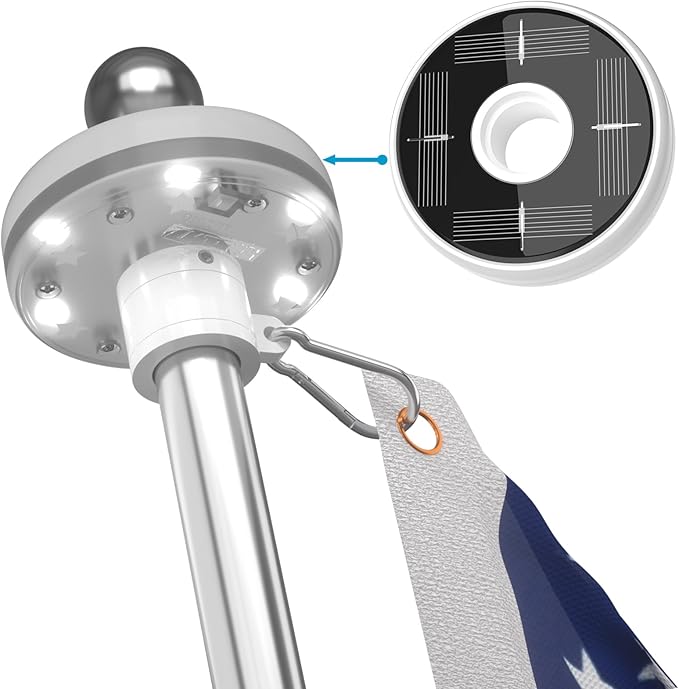 ZMTECH Flag Pole with Solar Light - Adjustable Bracket, 6 FT Stainless Steel Flag Poles for Outside House, Garden or Yard, Tangle Free Flagpole Kit for American Flag (Without Flag, Silver)