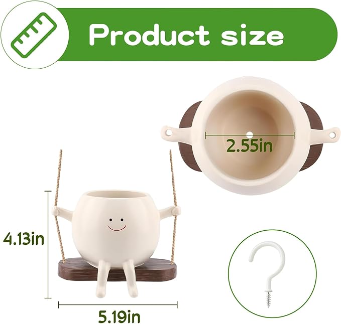 Swing Face Planter Pot, Hanging Planters for Indoor Plants, Cute Pot, Hanging Planter, Hanging Pots for Plants Indoor, Hanging Pot for String of Pearls Plant Live,Resin Succulents Plants Pot