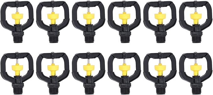 Pwshymi Garden Irrigation Misting Nozzles, 12PCS Plastic Spray Nozzle, Rotating Irrigation Sprinklers Atomizing Rotating Irrigation Spray Nozzles with G1/2 Male Thread for Garden Yard Lawn